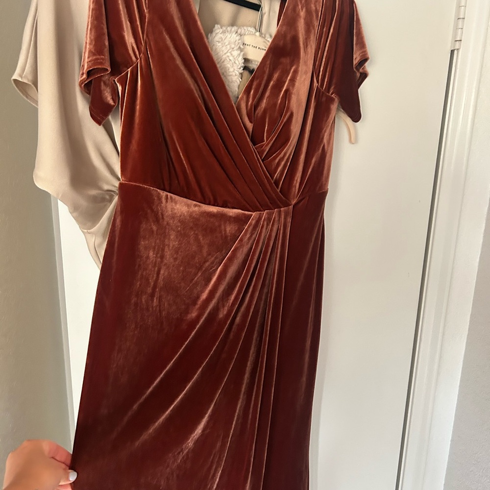 Revelry Gwen Velvet Dress In Terracotta. size 16 - Picture 6 of 7